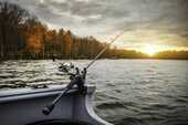 湖と釣り竿の画像