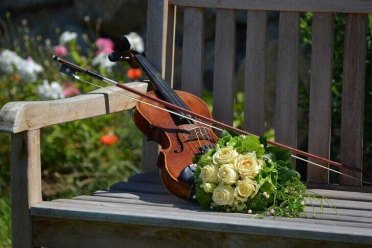 バイオリンと花束の写真