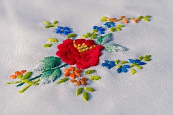 白の下地に花の刺繍が施された画像