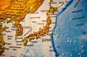 世界地図上の日本のアップ写真